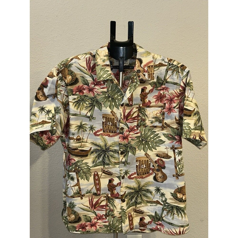 Bishop St Apparel Hawaiian Shirt Mens XL Made in Hawaii Cotton Aloha Ukulele VTG